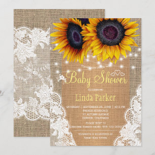 Zonnebloemen jute en kant herfst baby shower kaart