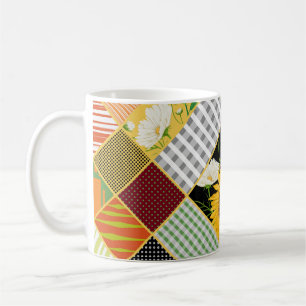 Zonnebloemen Kamille, Patchwork Waterverf. Koffiemok