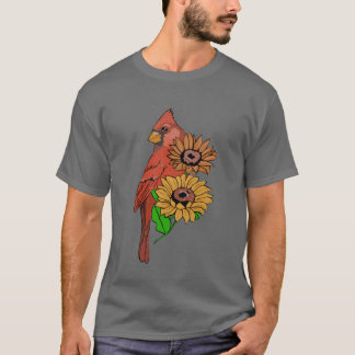 Zonnebloemen Kardinaal Vogels Schattige Meisjes Fu T-shirt