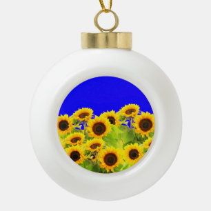 Zonnebloemen kerstversiering Oekraïne Vlag kleuren Keramische Bal Ornament