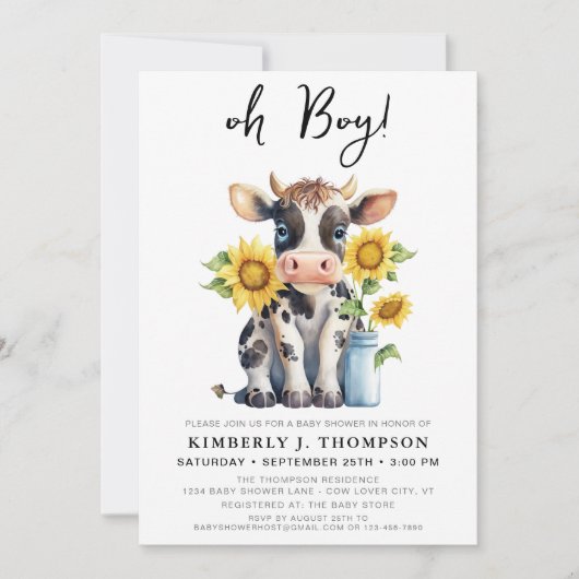 Zonnebloemen Koe Matig Boerderij Dierlijk Baby sho Kaart (Voorkant)