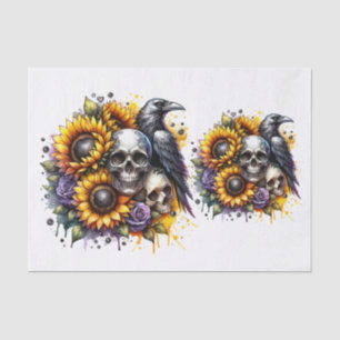 Zonnebloemen kraai en schedels Decoupage Tissuepapier