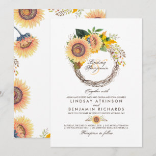 Zonnebloemen Krans Rustieke Fall Wedding Kaart