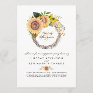 Zonnebloemen Krans Rustieke Herfst Engagement Part Kaart