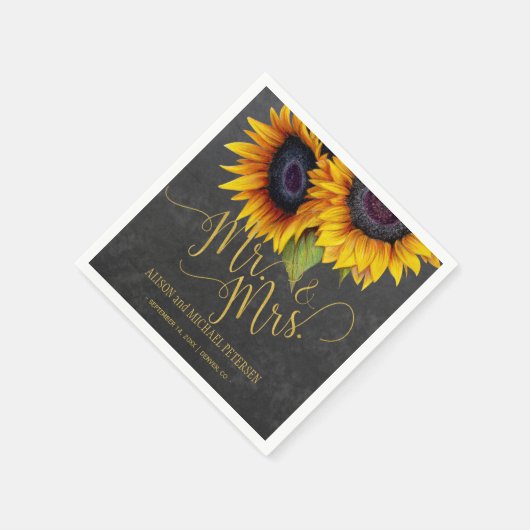 Zonnebloemen krijtbord meneer en mevrouw script br servetten (Hoek)