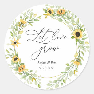Zonnebloemen Laat Liefde Groeien Plant Cadeautje Ronde Sticker