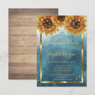 Zonnebloemen, lampjes, hout, Confetti Graduation P Kaart