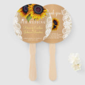 Zonnebloemen land jute kant bruiloft gunst handwaaier (Voorkant en achterkant)