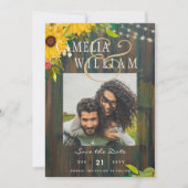 Zonnebloemen Landelijke Houten FOTO Trouwwkaart Da Kaart (Voorkant)