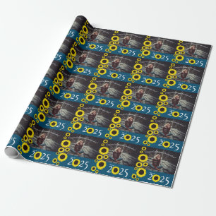 Zonnebloemen LandgraduPartij Blauw Cadeaupapier