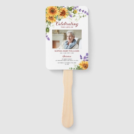 Zonnebloemen & Lavendel begrafenisprogramma Set va Handwaaier (Voorkant)