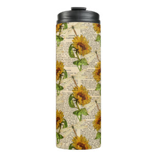 Zonnebloemen Libellen Oude Krant Landelijke Stijl Thermosbeker