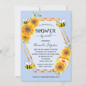 Zonnebloemen, lichtblauw baby shower per post kaart (Voorkant)