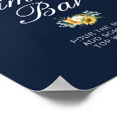 zonnebloemen marineblauw bruidsdouche mimosa bar b poster (Hoek)