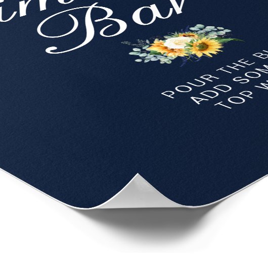 zonnebloemen marineblauw bruidsdouche mimosa bar b poster (Hoek)