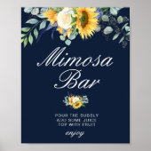 zonnebloemen marineblauw bruidsdouche mimosa bar b poster (Voorkant)