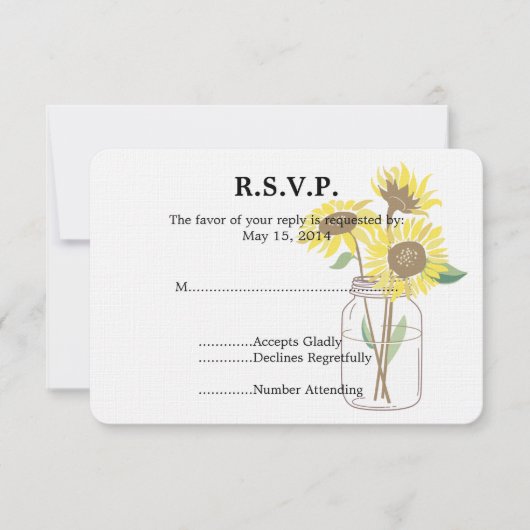 Zonnebloemen Mason Jar Bruiloft RSVP (Voorkant)