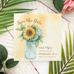 Zonnebloemen Mason Jar Country Wedding Save the Da