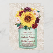 Zonnebloemen Mason Jar Kant Bloemen Bruiloft Kaart (Voorkant / Achterkant)