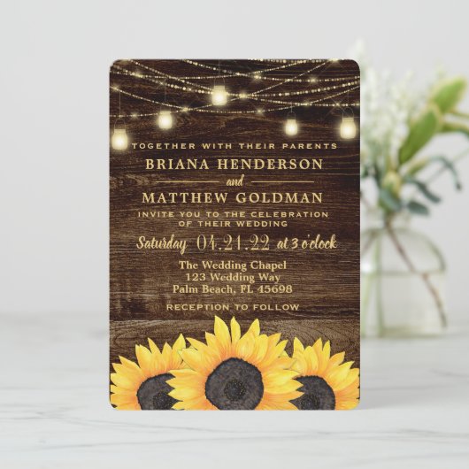 Zonnebloemen Mason Jar Lights Weddenschap Kaart (Staand voorkant)