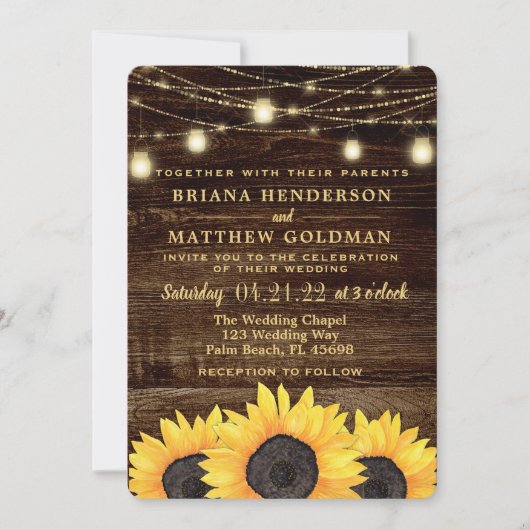 Zonnebloemen Mason Jar Lights Weddenschap Kaart (Voorkant)