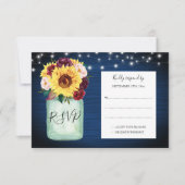 Zonnebloemen Mason Jar Navy Blauw Bruiloft RSVP (Voorkant)