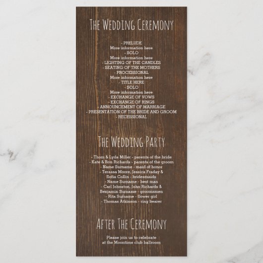 Zonnebloemen Mason Jar rustieke bruiloft programma (Achterkant)