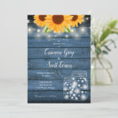 Zonnebloemen Mason Jar String Lights Rustic Weddin Kaart (Staand voorkant)