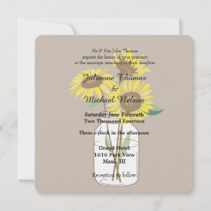 Zonnebloemen Mason Jars Brown bruiloft Kaart