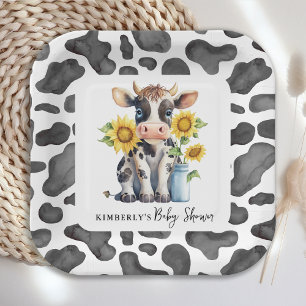 Zonnebloemen met een gelijkmatige Koe Baby shower  Papieren Bordje