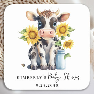 Zonnebloemen met een gelijkmatige Koe Baby shower Vierkante Sticker