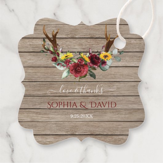 Zonnebloemen met gewei schuur hout herfst bruiloft bedankjes labels (Achterkant)