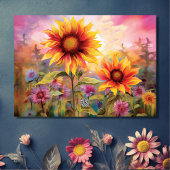 Zonnebloemen met Kleurrijke Bloemen Verjaardag Kaart