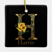Zonnebloemen met zwarte en goudletters H Keramisch Ornament (Voorkant)