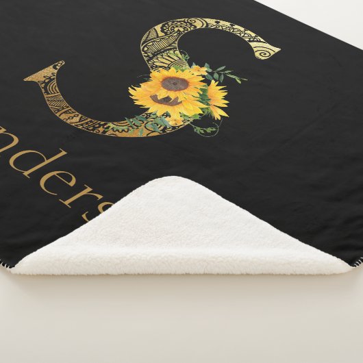 Zonnebloemen met zwarte en goudletters sherpa deken (3/4)