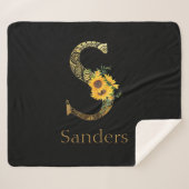 Zonnebloemen met zwarte en goudletters sherpa deken (Voorkant (horizontaal))