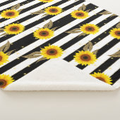 Zonnebloemen met zwarte en witte horizontale lijne sherpa deken (3/4)