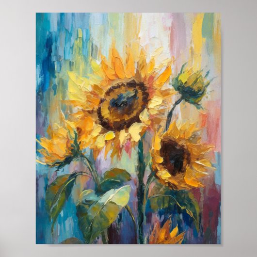 Zonnebloemen Moderne Abstracte Bloemen Schilderij Poster (Voorkant)