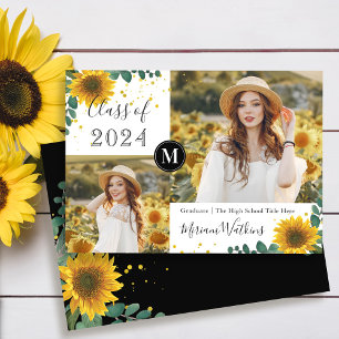 Zonnebloemen Monogram Fotoaankondiging Afstuderen Aankondiging