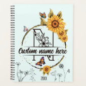 Zonnebloemen monogram leuke vlinders 2025 planner (Voorkant)
