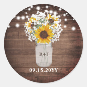 Zonnebloemen Monogram Mason Jar Vaas Lichten Bruil Ronde Sticker