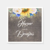 Zonnebloemen Navy Blauw en wit herfst bruiloft Servet (Voorkant)