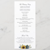 Zonnebloemen Navy Blauwe Bloemen Rustieke Trouwdag Programma (Achterkant)