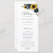 Zonnebloemen Navy Blauwe Bloemen Rustieke Trouwdag Programma (Voorkant / Achterkant)