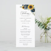 Zonnebloemen Navy Blauwe Bloemen Rustieke Trouwdag Programma (Staand voorkant)
