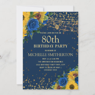 Zonnebloemen Navy Blauwe Gouden Slingerlichtjes 80 Kaart