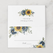 Zonnebloemen Navy Blue Floral Wedding Place Card (Buitenkant ongevouwen)