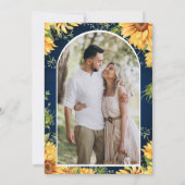 Zonnebloemen Navy Blue Mason Jar foto bruiloft Save The Date (Achterkant)