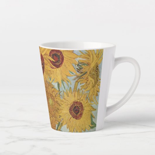 Zonnebloemen(op blauw)-Vincent van Gogh Klein Latte Mok (Rechts)