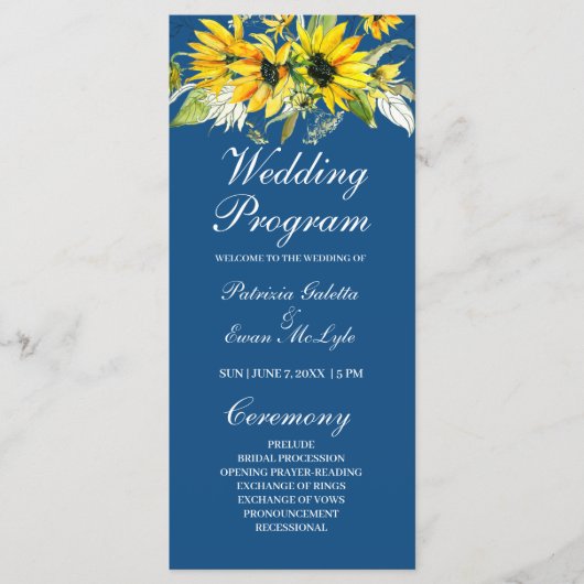 Zonnebloemen op Blue Wedding Programma (Voorkant)